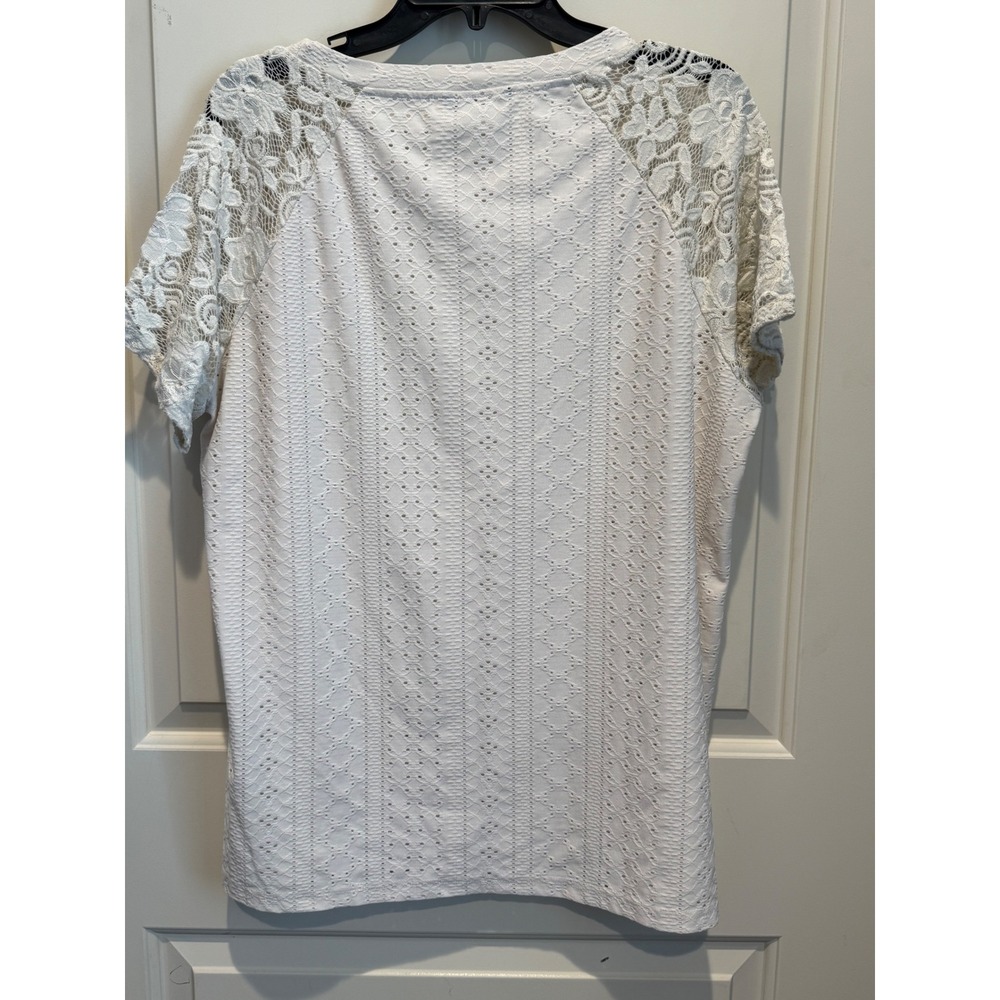 BloomChic Womens XL Cream Pointelle Knit Top Floral Lace Raglan Sleeve Boho - Picture 5 of 5